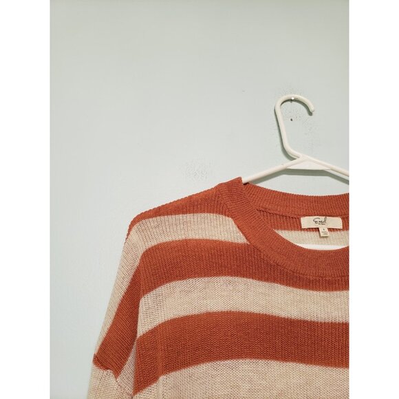 Easel Womens S Sweater Orange Tan Stripe Long Sleeve 100% Cotton Crew Neck Soft - Picture 4 of 6
